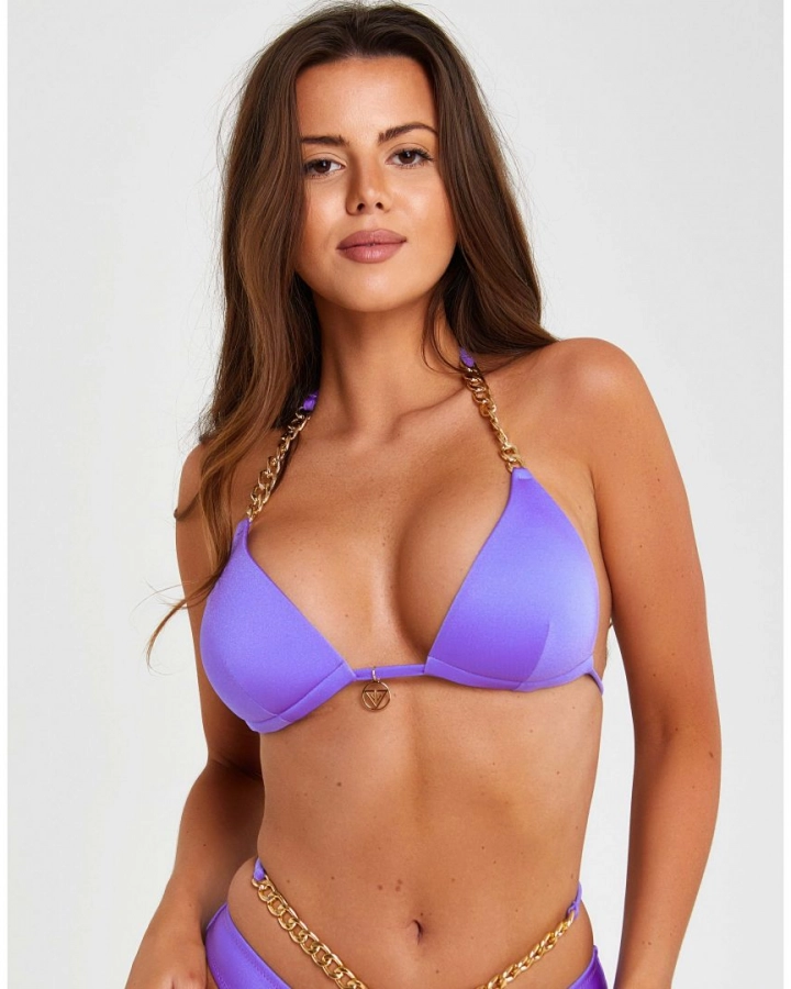 Purple Push Up Triangle Bikini Top With Golden Chains M Vivien Vance