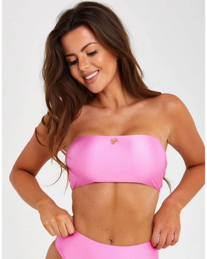 Pink Without Push Up Strapless Bandeau Bikini Top S Vivien Vance