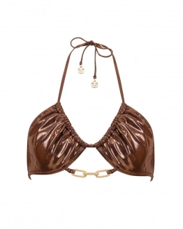 Brown Push Up Triangle Bikini Top With Golden Chains S Vivien Vance