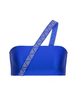Blue Asymmetrical Without Push Up Bandeau Bikini Top With Branded Strap