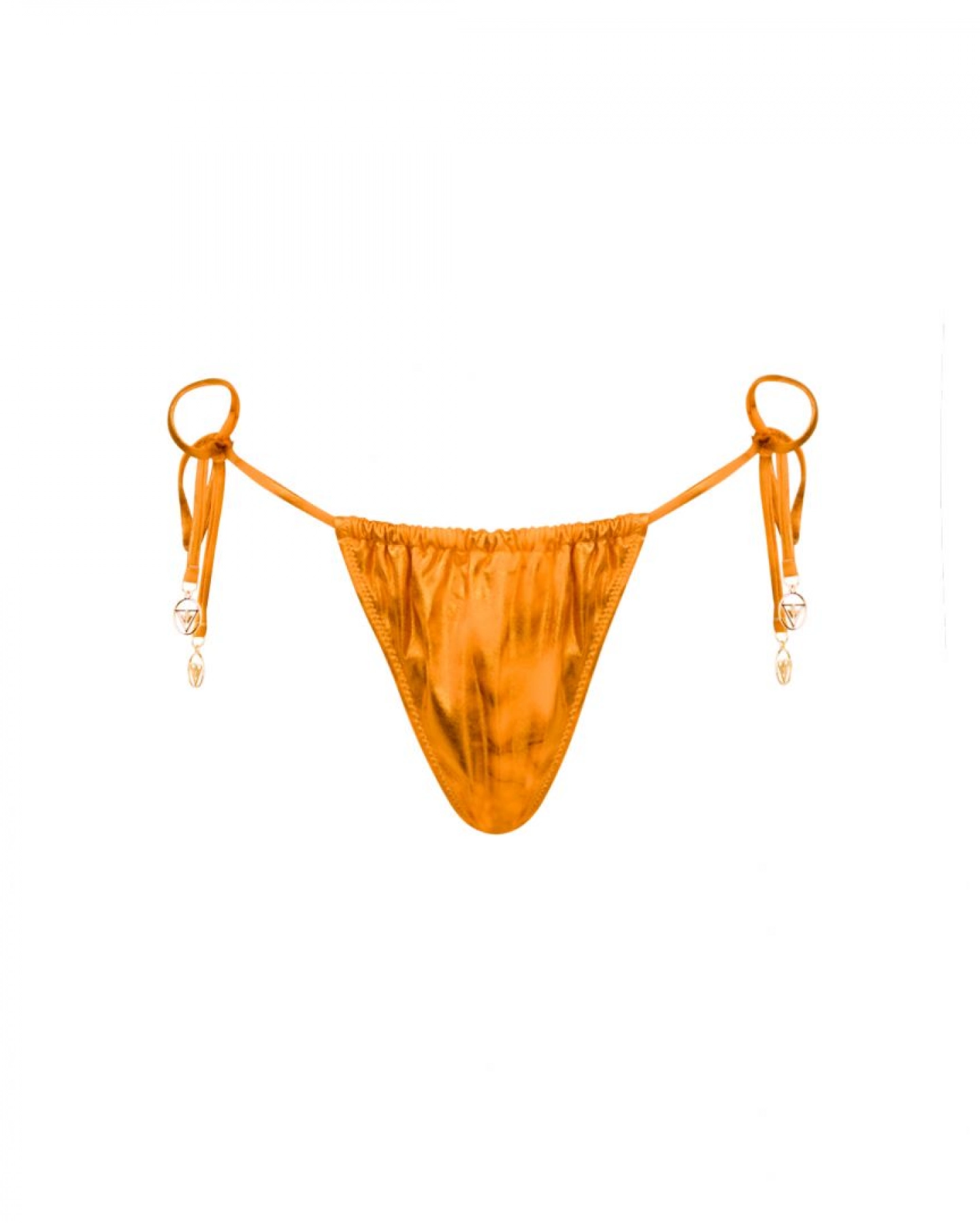 Orange Side Tie Ruched Thong Low Rise Bikini Bottom L Vivien Vance