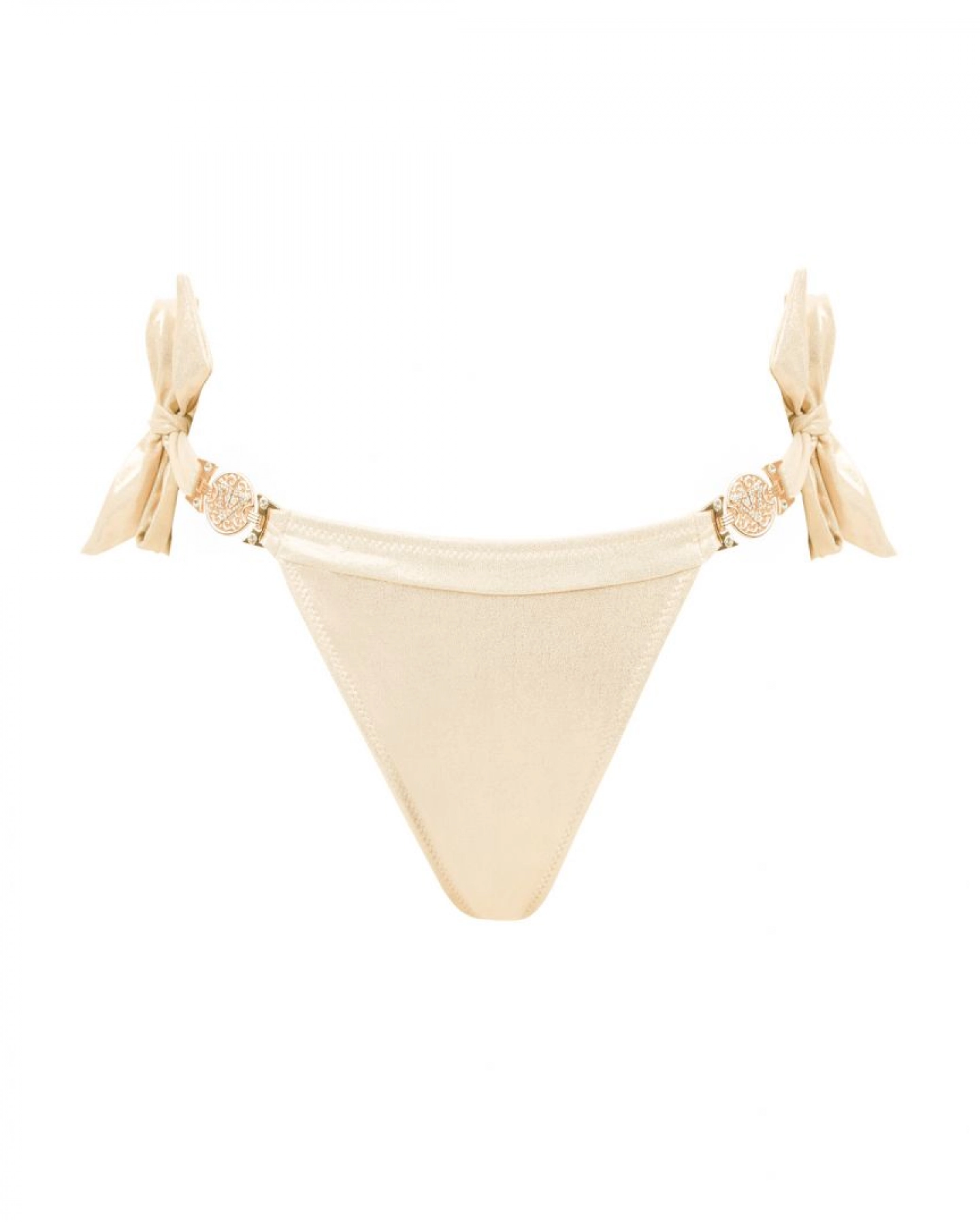 Nude Side Tie Brazil Mid Rise Bikini Bottom With Crystal Chains Xs Vivien Vance