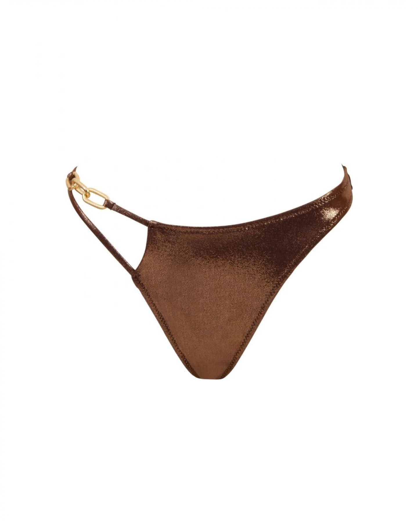 Brown Asymmetrical Thong Low Rise Bikini Bottom With Chains Xs