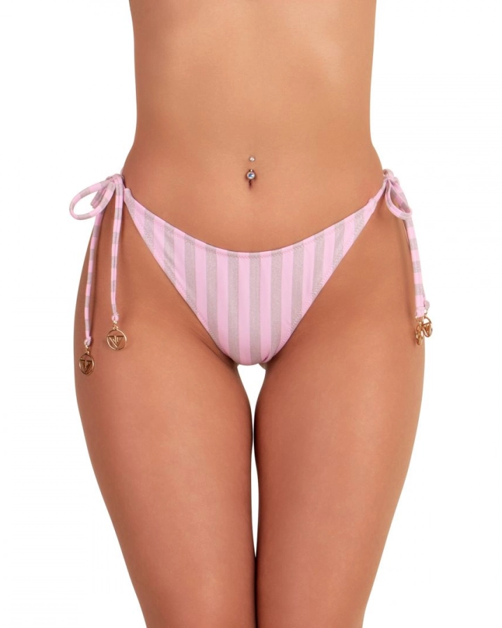 Pink Side Tie Thong Low Rise Bikini Bottom M Vivien Vance