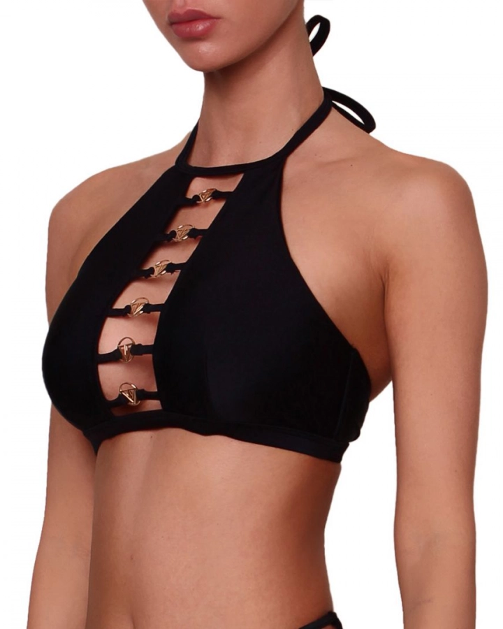 Black Without Push Up Bikini Top With Golden Logo M Vivien Vance