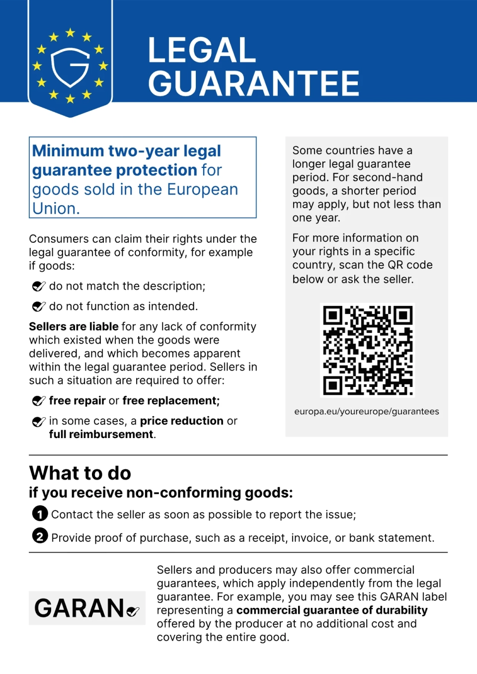 European Union notice on the legal guarantee