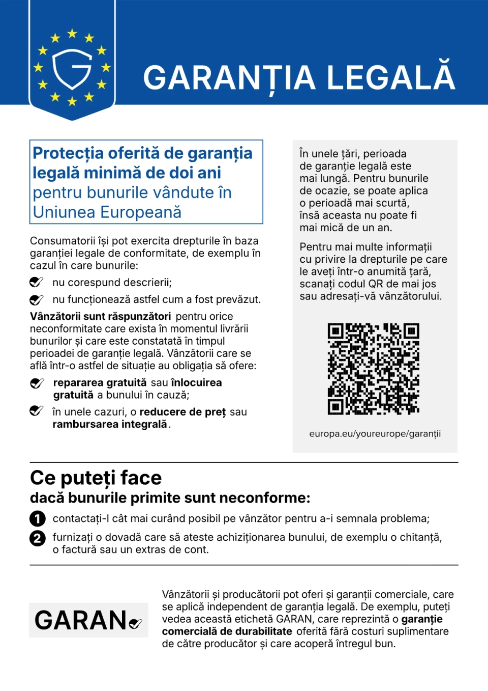 Notificarea Uniunii Europene privind garanția legală