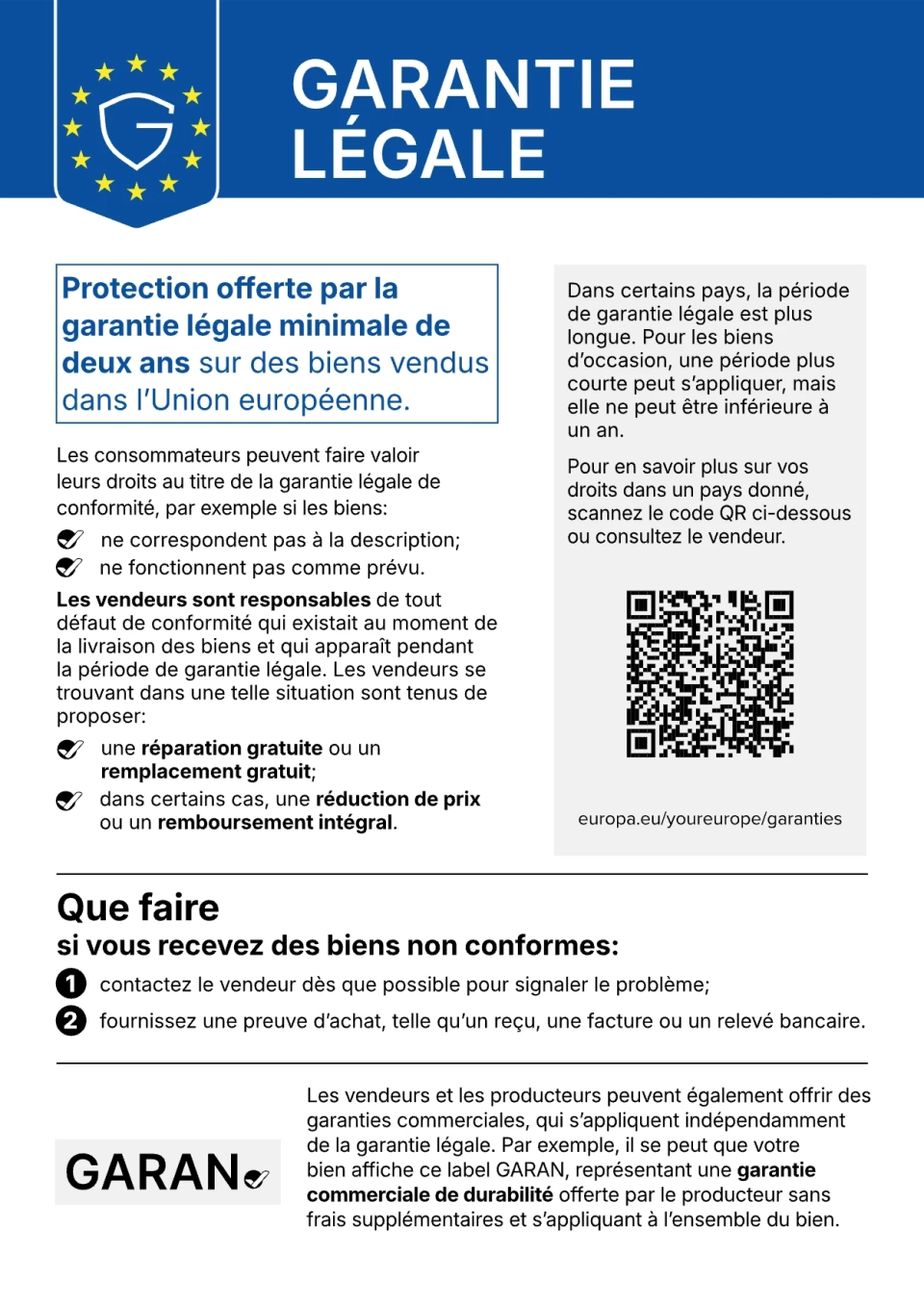 Avis de l’Union européenne sur la garantie légale