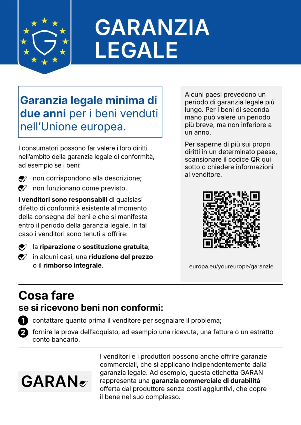 Avviso dell’Unione europea sulla garanzia legale