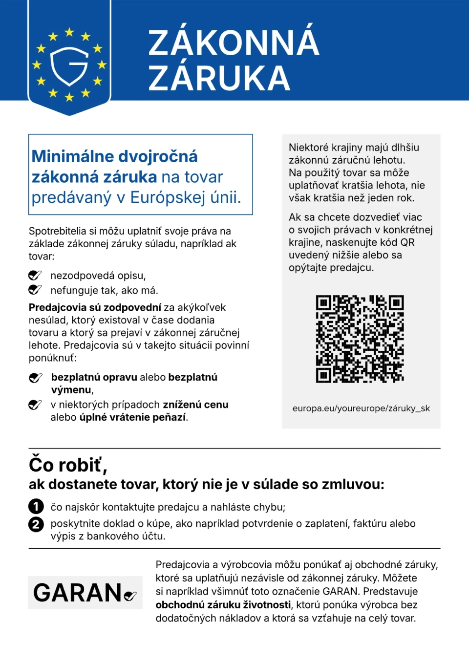 Oznámenie Európskej únie o zákonnej záruke