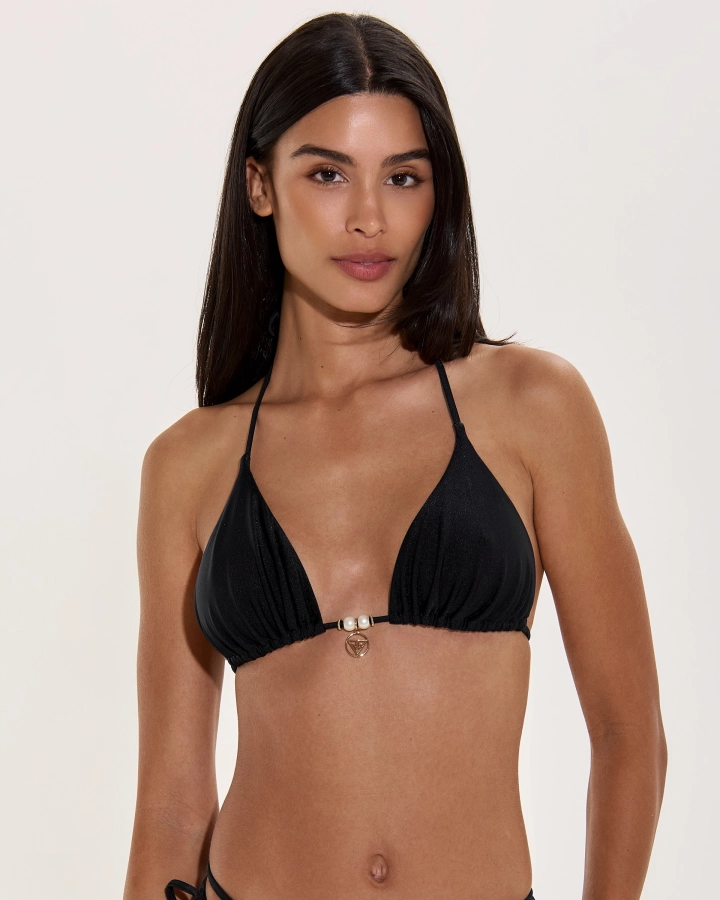Unwattiertes Lurex Triangel-Bikini-Top Mit Perlen-Detail