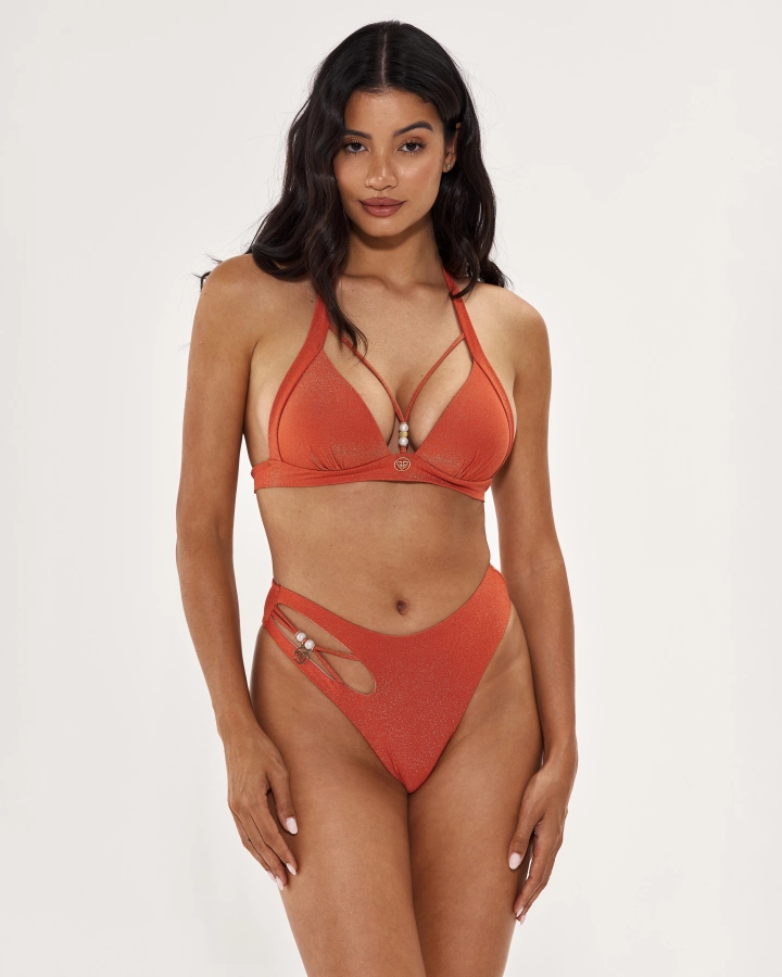 Sutien Triunghi Push-Up cu Perle Decorative și Lurex