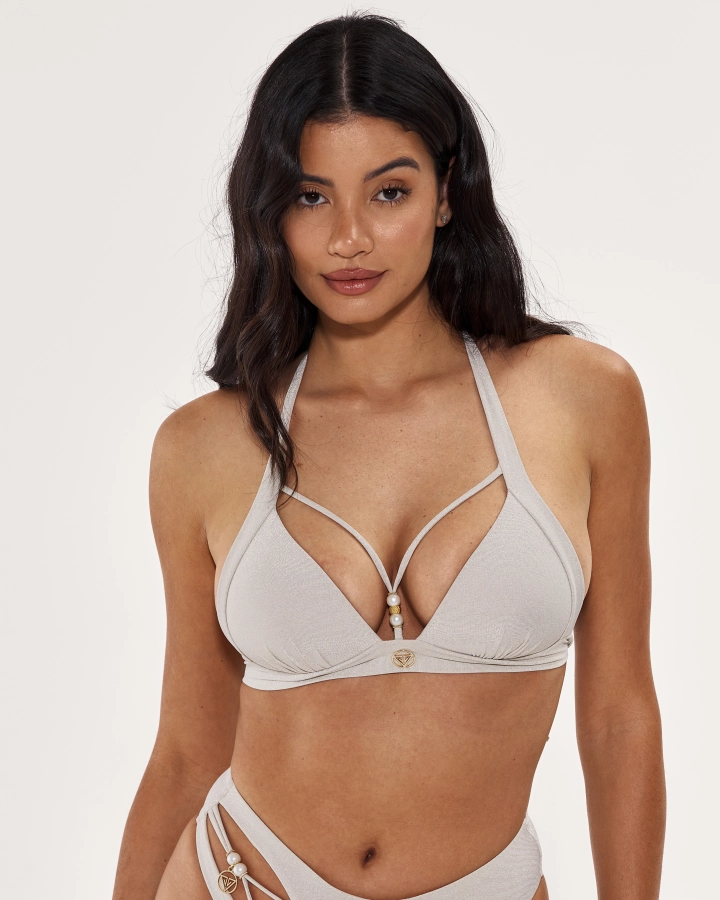 Push-Up Bikini Top mit Perlenakzenten und Lurex-Stoff