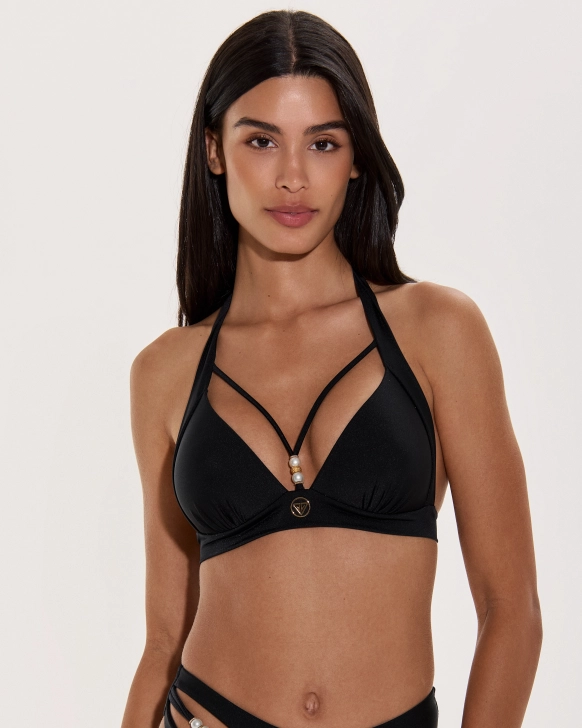 Top De Bikini Push-Up Din Lurex Cu Detalii Perle