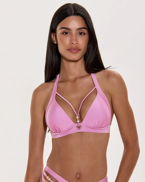 Lurex Háromszög Push-Up Bikini Felső Gyöngyökkel