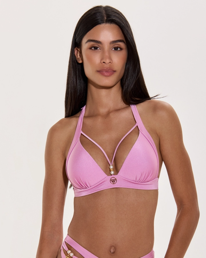 Lurex Háromszög Push-Up Bikini Felső Gyöngyökkel