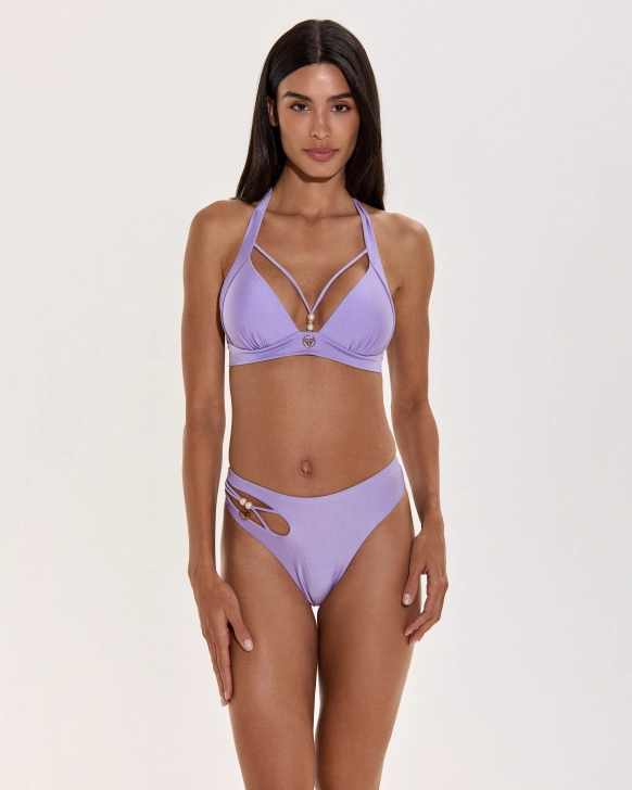 Top De Bikini Push-Up Din Lurex Cu Detalii Perle