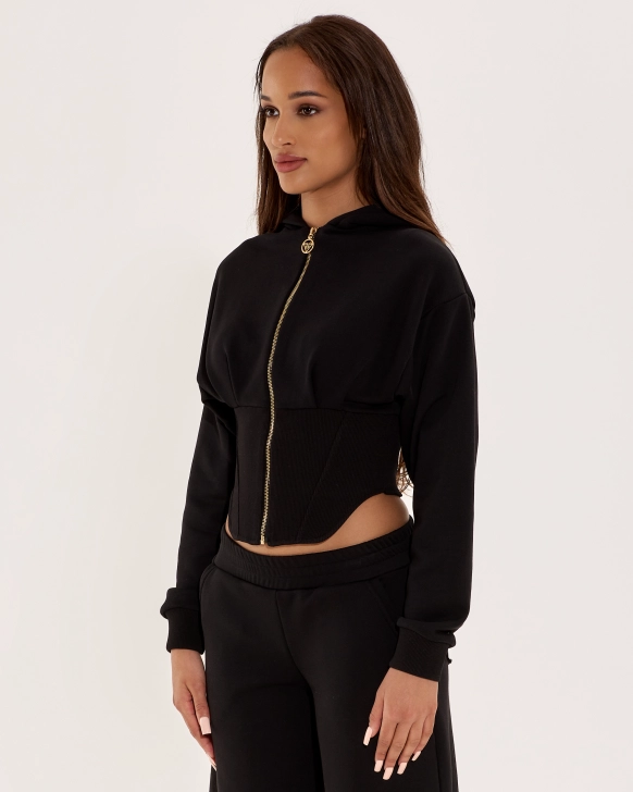 Hoodie style corset avec fermeture et plis à la taille