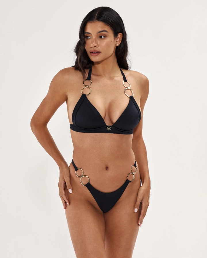 Triangel Push-Up Bikini Top mit Goldringen und Schimmerndem Stoff