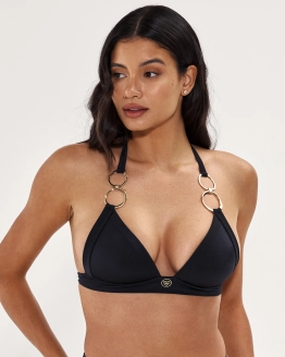 Triangel Push-Up Bikini Top mit Goldringen und Schimmerndem Stoff