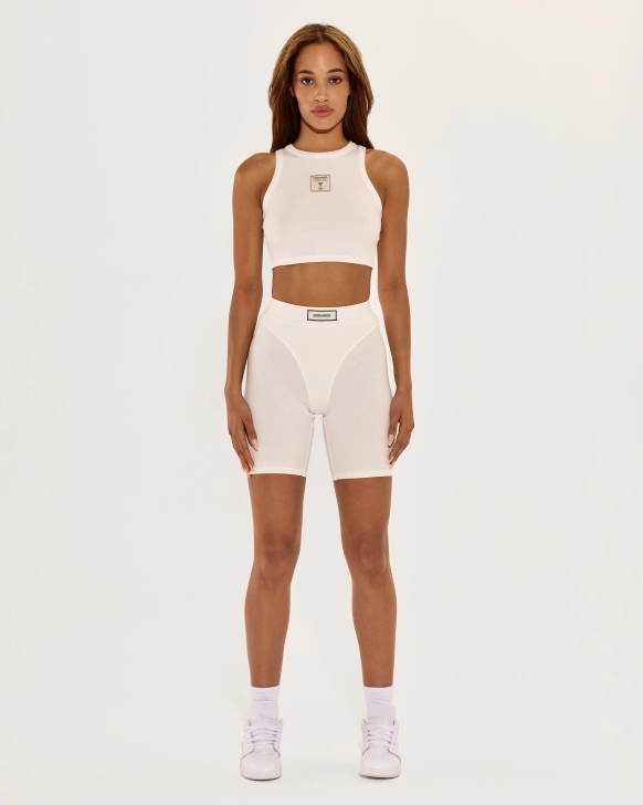 Cropped top with sporty cut and open shoulders