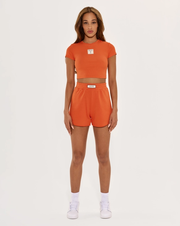 Kurzes T-Shirt mit aufgenähtem Logoetikett