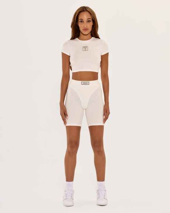 Cropped T-shirt with stitched logo label