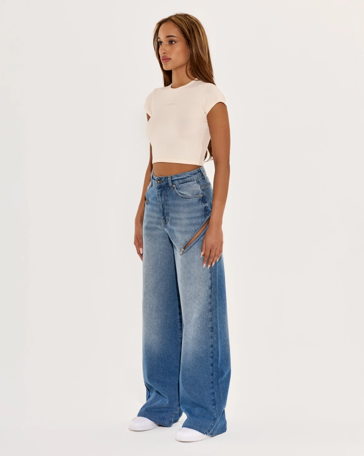 Cropped cotton top with rhinestone logo