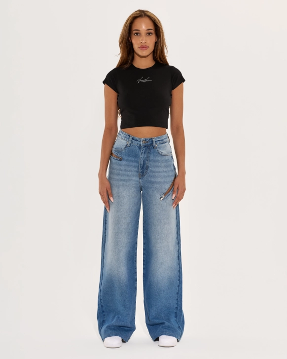 Krátké bavlněné tričko s logem ze třpytek