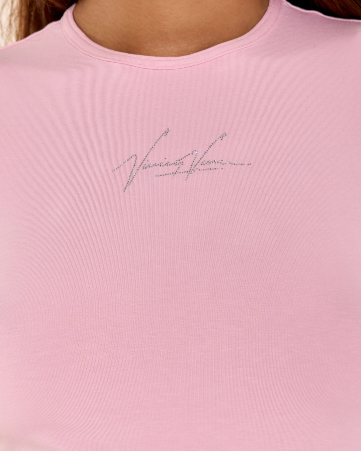 Kurzes Baumwolltop mit Strass-Logo
