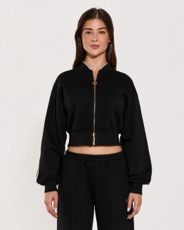 Black Zipper Hoodie Set