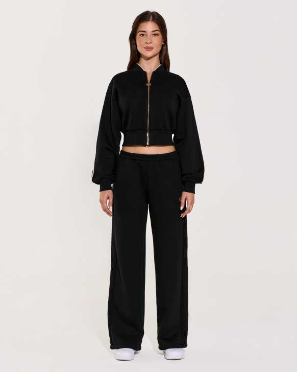 Black Zipper Hoodie Set