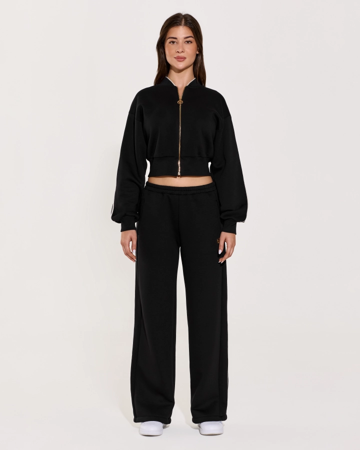Black Zipper Hoodie Set