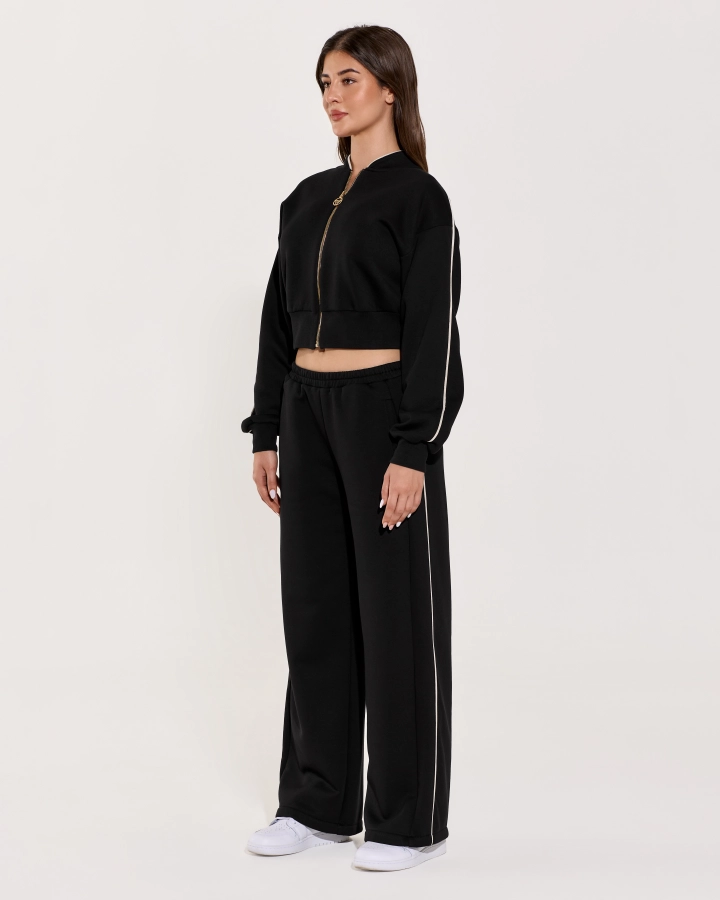 Black Zipper Hoodie Set