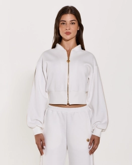 White Zipper Hoodie Set