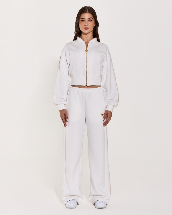 White Zipper Hoodie Set