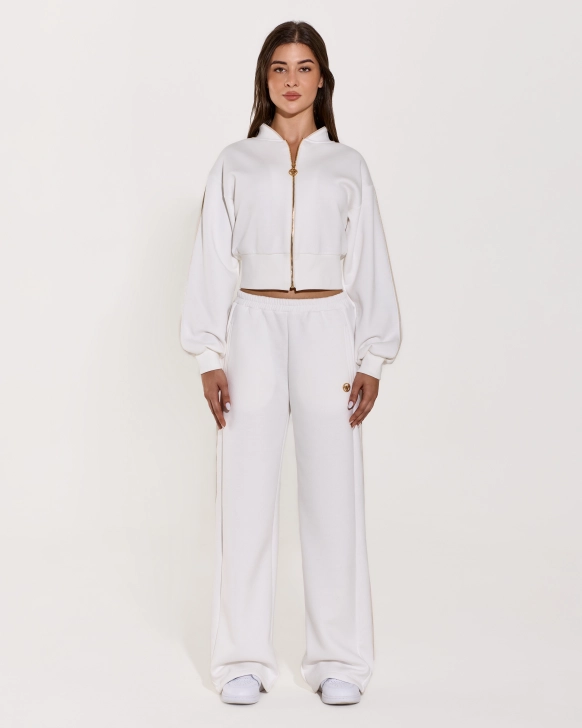 White Zipper Hoodie Set