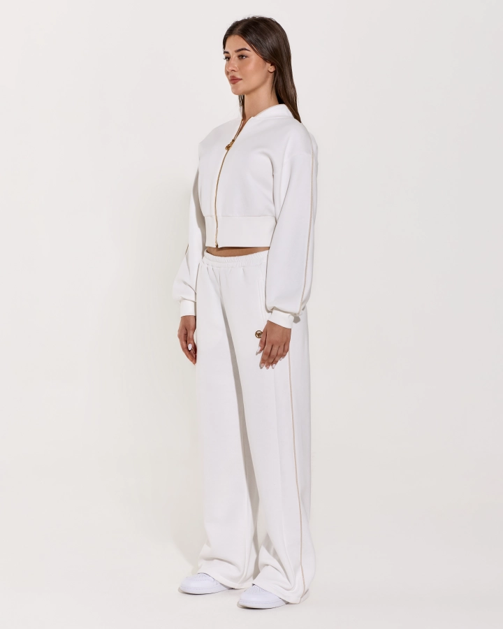 White Zipper Hoodie Set