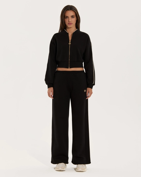 Black Zipper Hoodie Set