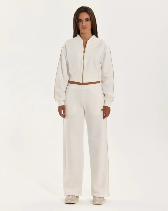 White Zipper Hoodie Set
