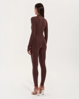 Jumpsuit with Gold Front Zip – Mocha – 4. kép
