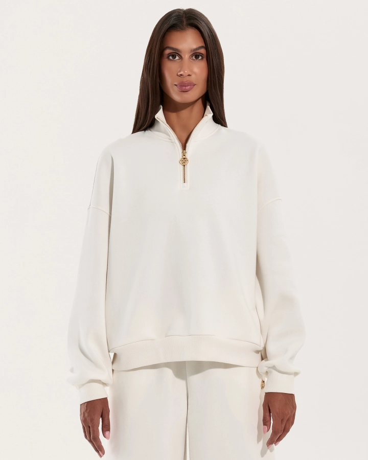 Oversize mikina na zips – WHITE – 1. kép
