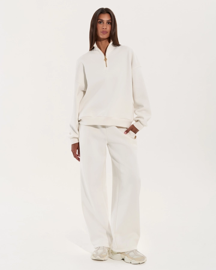 Wide-Leg Sweatpants – WHITE – 4. kép