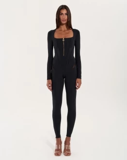 Jumpsuit mit Transparenteinsätzen – BLACK – 1. kép