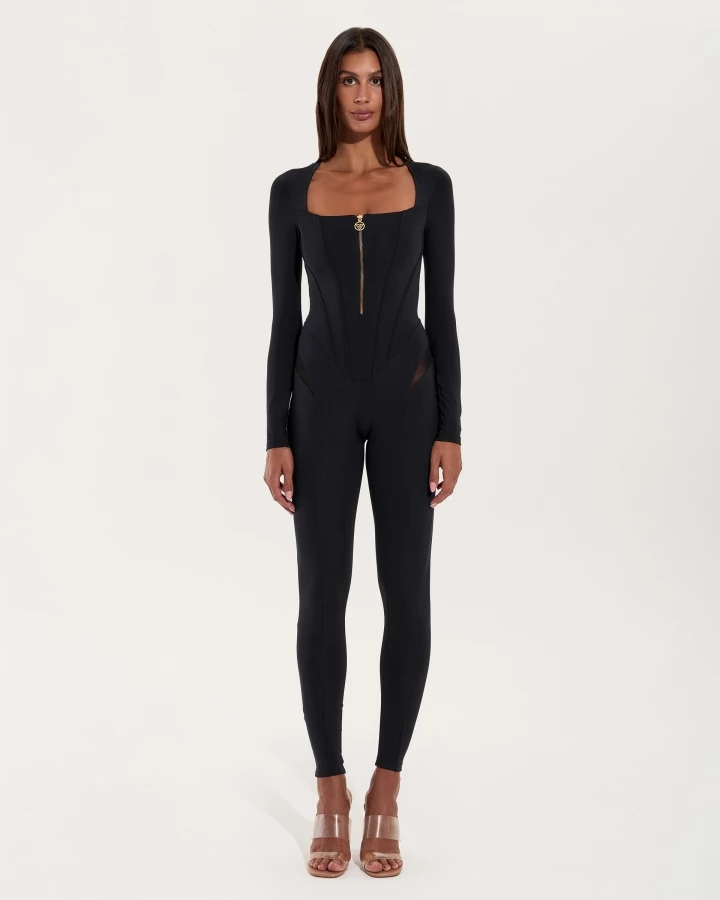 Jumpsuit mit Transparenteinsätzen – BLACK – 1. kép