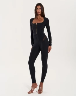 Jumpsuit mit Transparenteinsätzen – BLACK – 3. kép