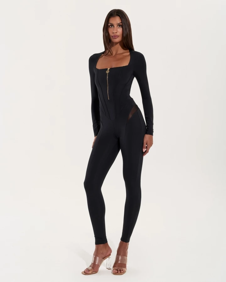 Jumpsuit mit Transparenteinsätzen – BLACK – 3. kép
