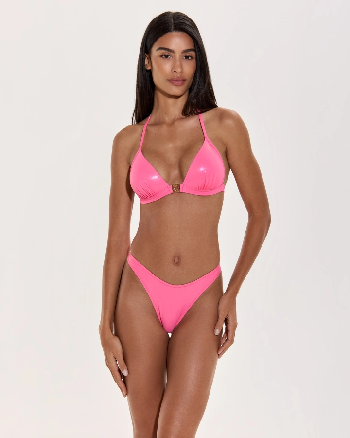 Top Bikini A Triangolo Push-Up Con Logo Dorato