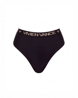 Thong high-rise bikini bottom with branded strap