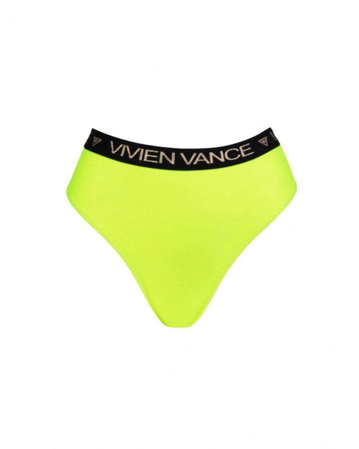 Thong high-rise bikini bottom with branded strap